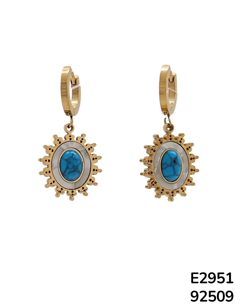 E2951 - Aretes de sol con piedra turquesa con concha nacar