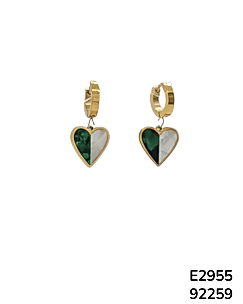 E2955 - Aretes de medio corazón con concha nacar colgantes