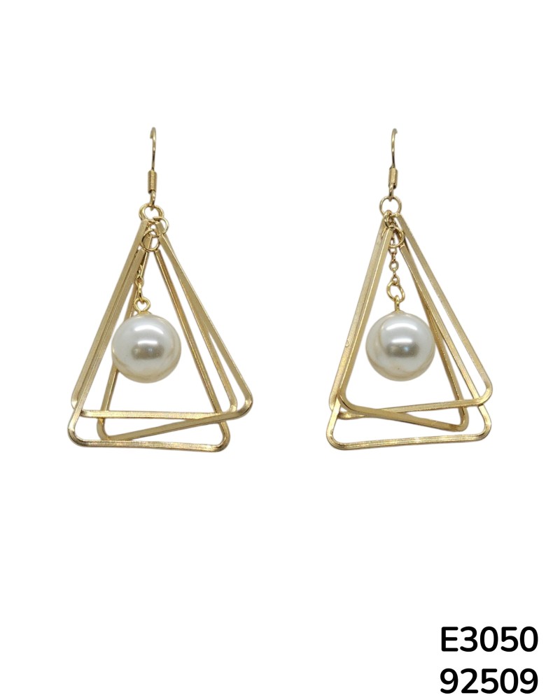 E3050 Aretes geométricos con perla colgante