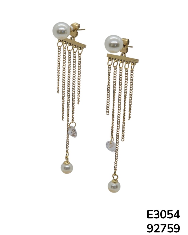 E3054 Aretes colgantes de perla y cadena