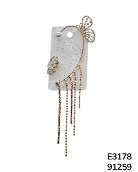 E3178 Ear cuff de mariposa con cadenas de borlas