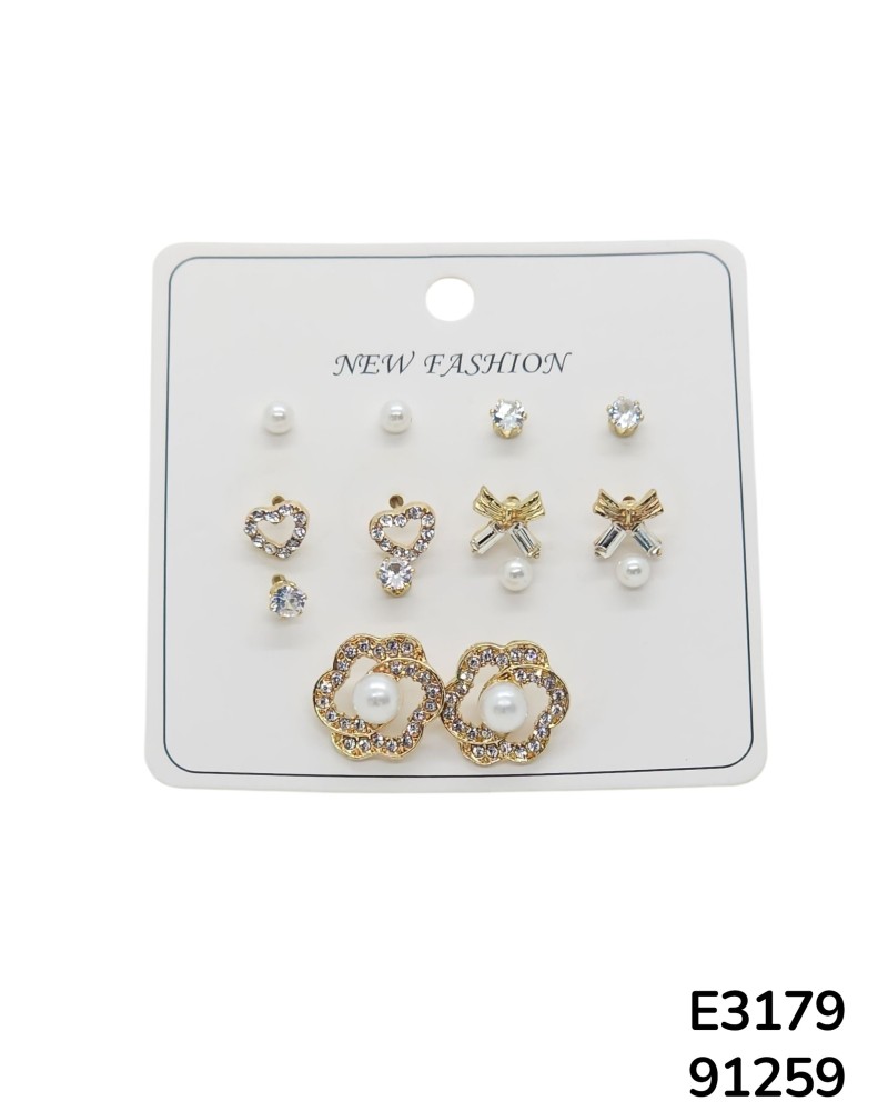E3179 Set de aretes elegantes con perlas y cristales