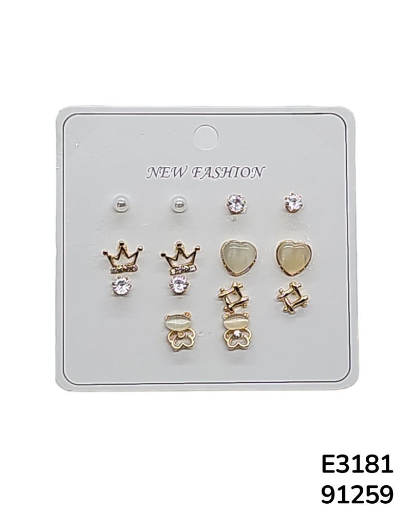 E3181 Set de aretes con coronas y corazones