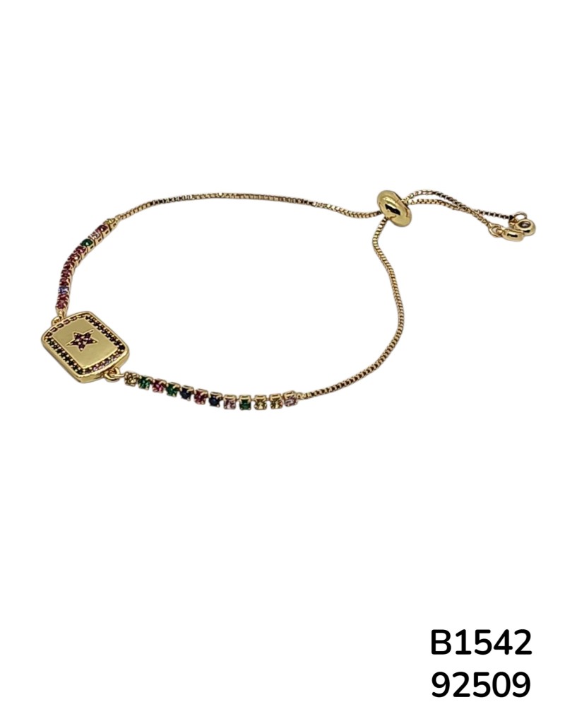 B1542 Pulsera con Dije Rectangular de Piedra Vibrante y estrella.