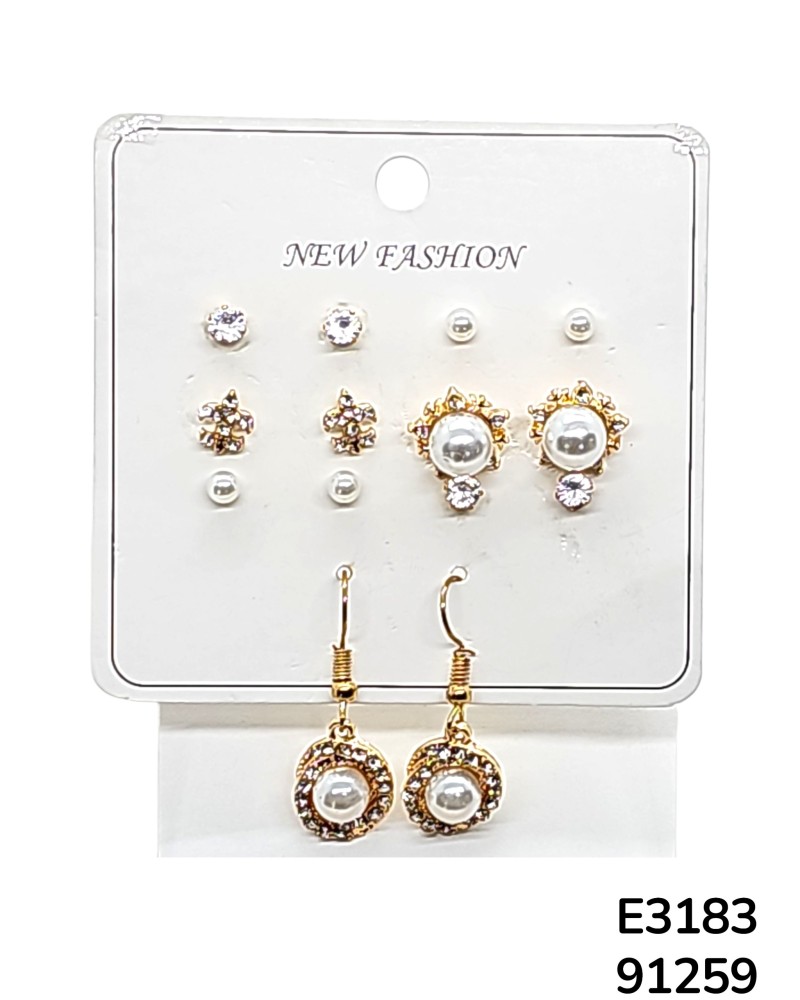 E3183 Set de aretes con perlas y cristales surtidos