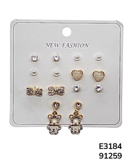 E3184 Set de aretes con moños y corazones
