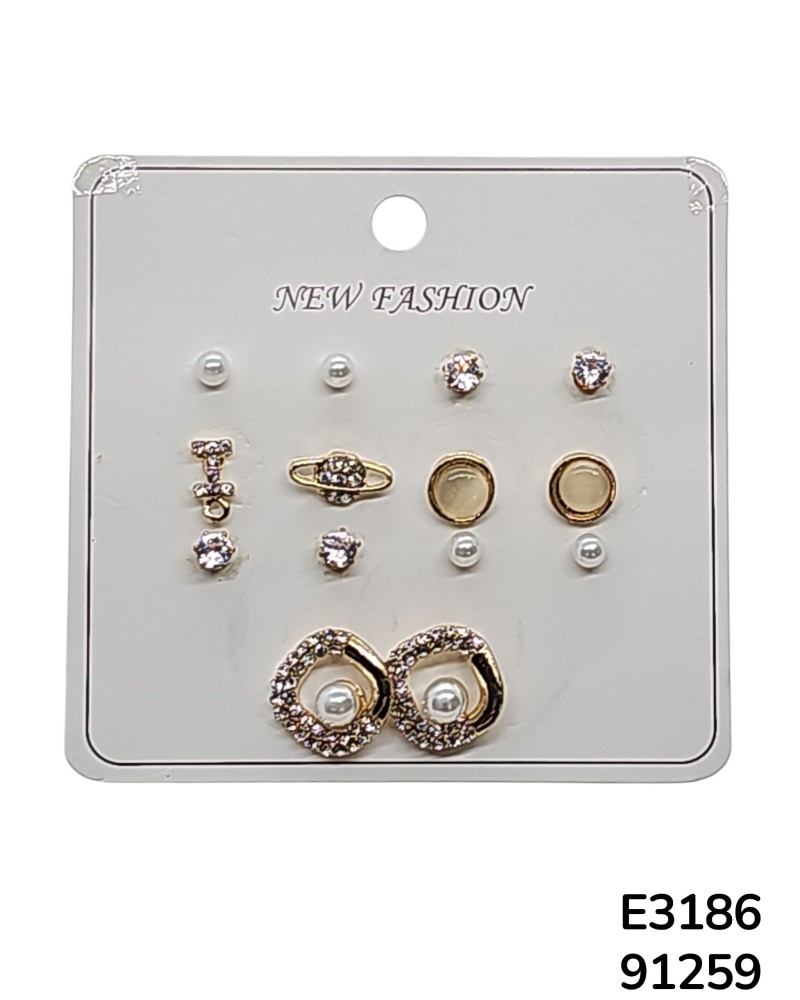 E3186 Set de aretes con perlas y cristales mixtos