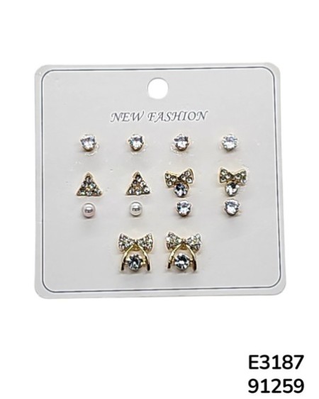 E3187 Set de aretes con moños de cristal y triángulos