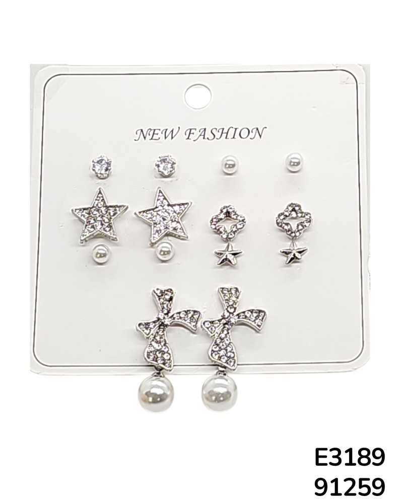E3189 Set de aretes glam con estrellas y moños
