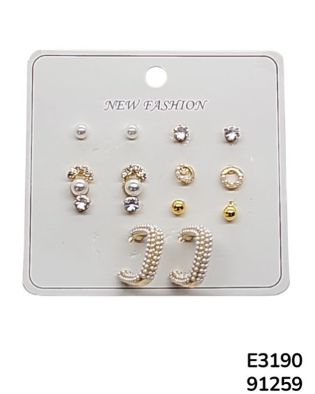 E3190 Set de aretes elegantes con perlas y cristales