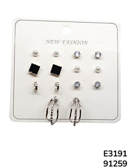 E3191 Set de aretes minimalistas en plata y negro