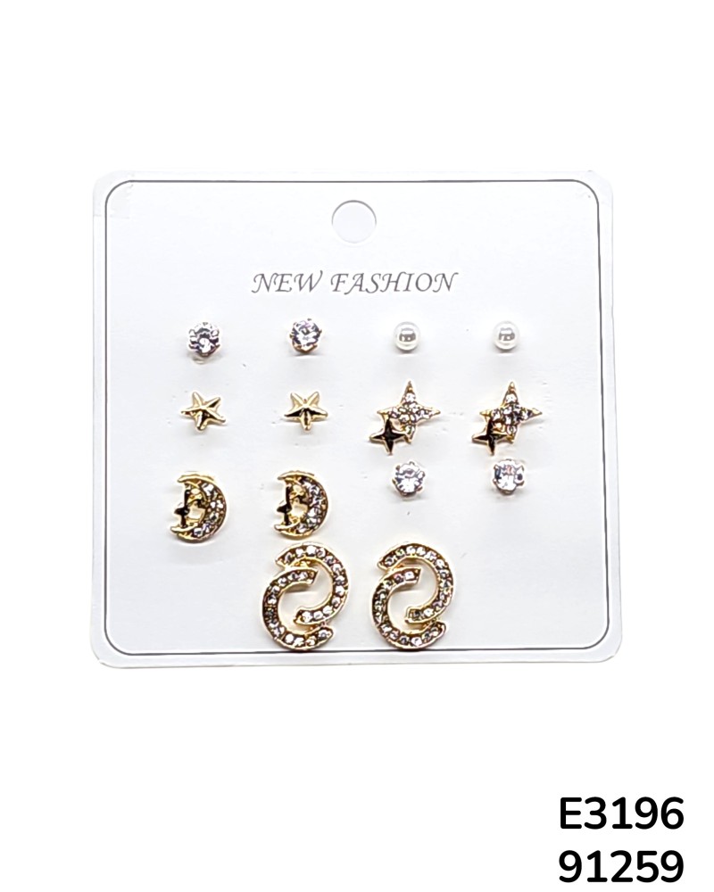 E3196 Set de aretes tipo stud con diseño celestial y cristales