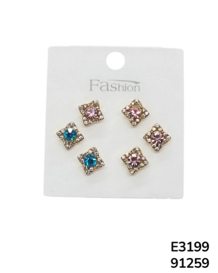 E3199 Aretes tipo stud cuadrados con brillo