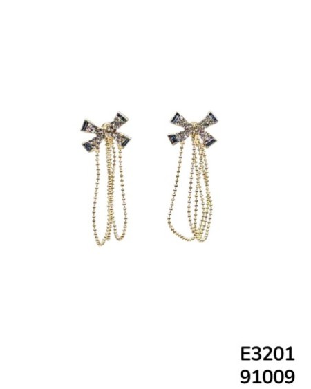 E3201 Aretes colgantes con moño de cristal