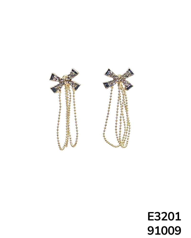 E3201 Aretes colgantes con moño de cristal