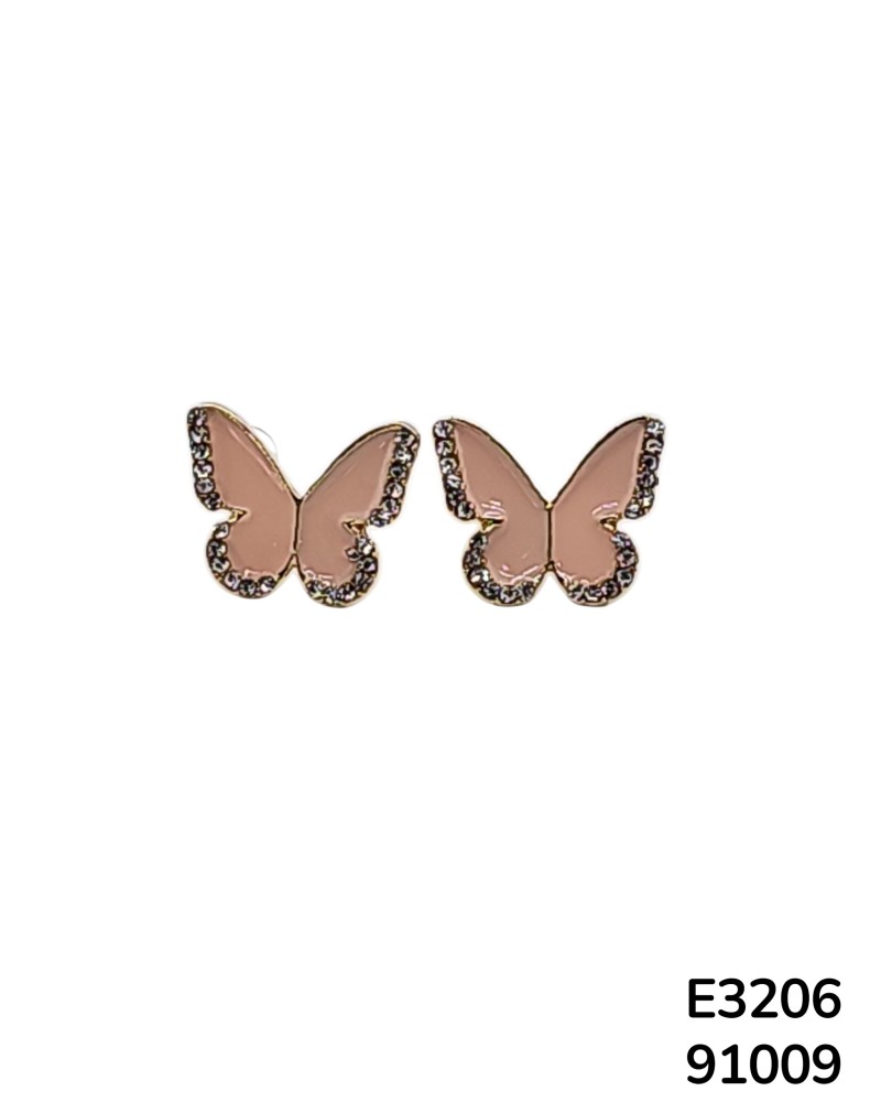 E3206 Aretes de mariposa rosa con cristales