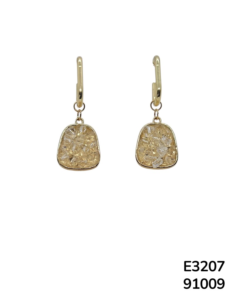 E3207 Aretes colgantes dorados con brillo