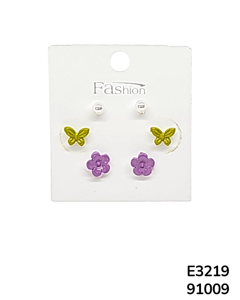 E3219 Aretes tipo stud con mariposa y flor