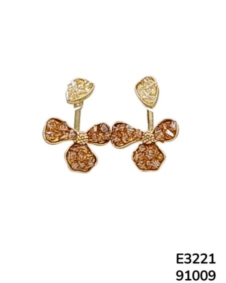 E3221 Aretes dorados con moño y cristales