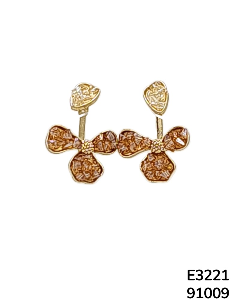 E3221 Aretes dorados con moño y cristales