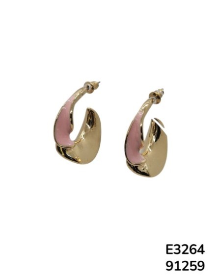 E3264 Aretes ondulados esmaltados en rosa