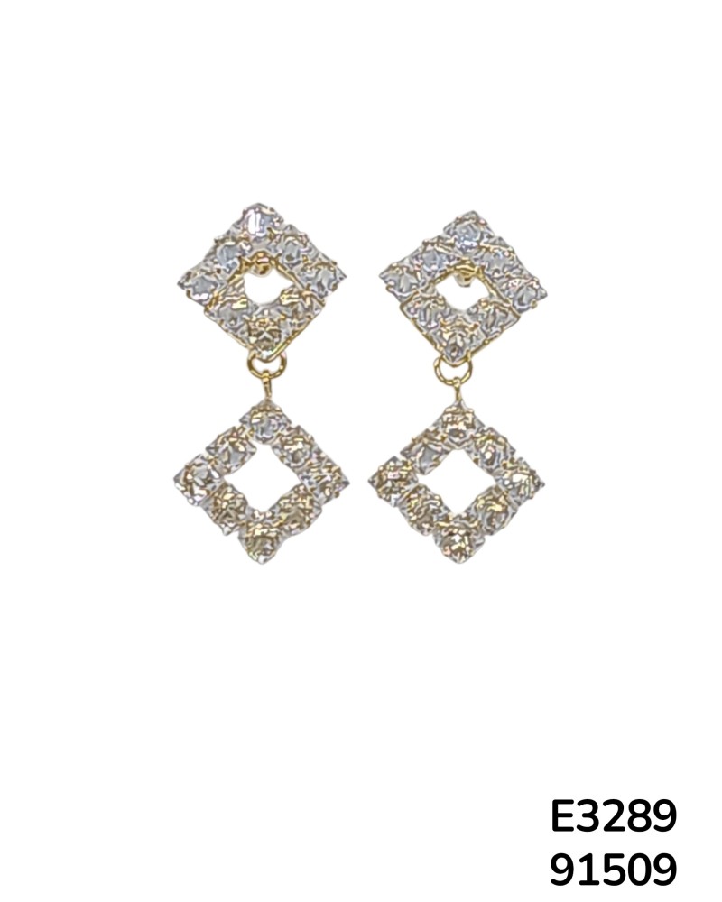 E3289 Aretes en forma de rombo colgantes con cristales