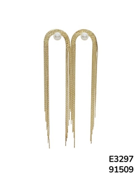 E3297 Aretes colgantes de cadena y perlas doradas