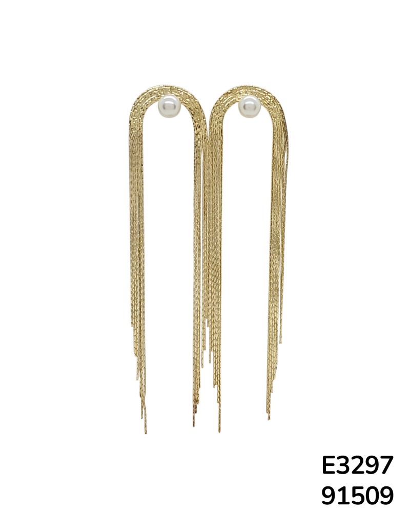 E3297 Aretes colgantes de cadena y perlas doradas