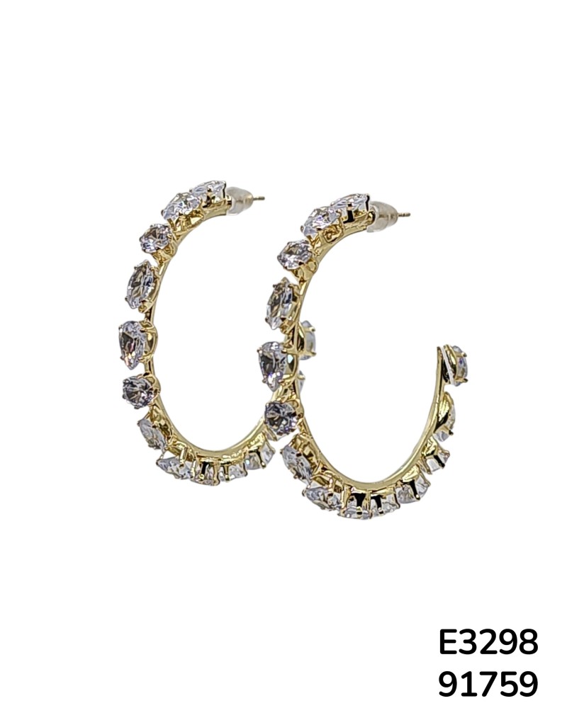 E3298 Aretes de aro dorado con cristales