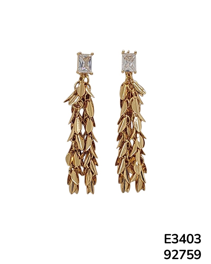 E3403 – Aretes Colgantes de Hojas Doradas en Cascada