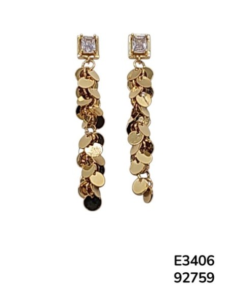 E3406 – Aretes Colgantes Disco con Cristales