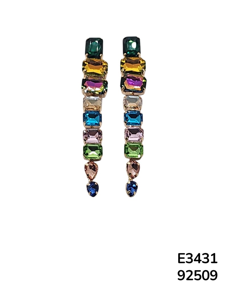 E3431 – Aretes Colgantes con Gemas Multicolor