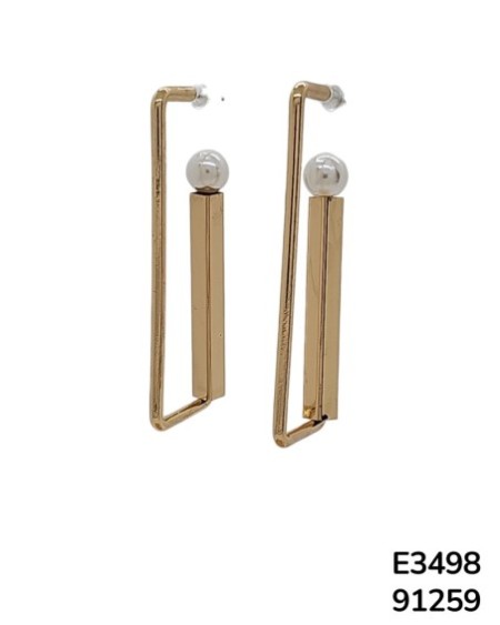 E3498 – Aretes Colgantes con Perla y Diseño Geométrico