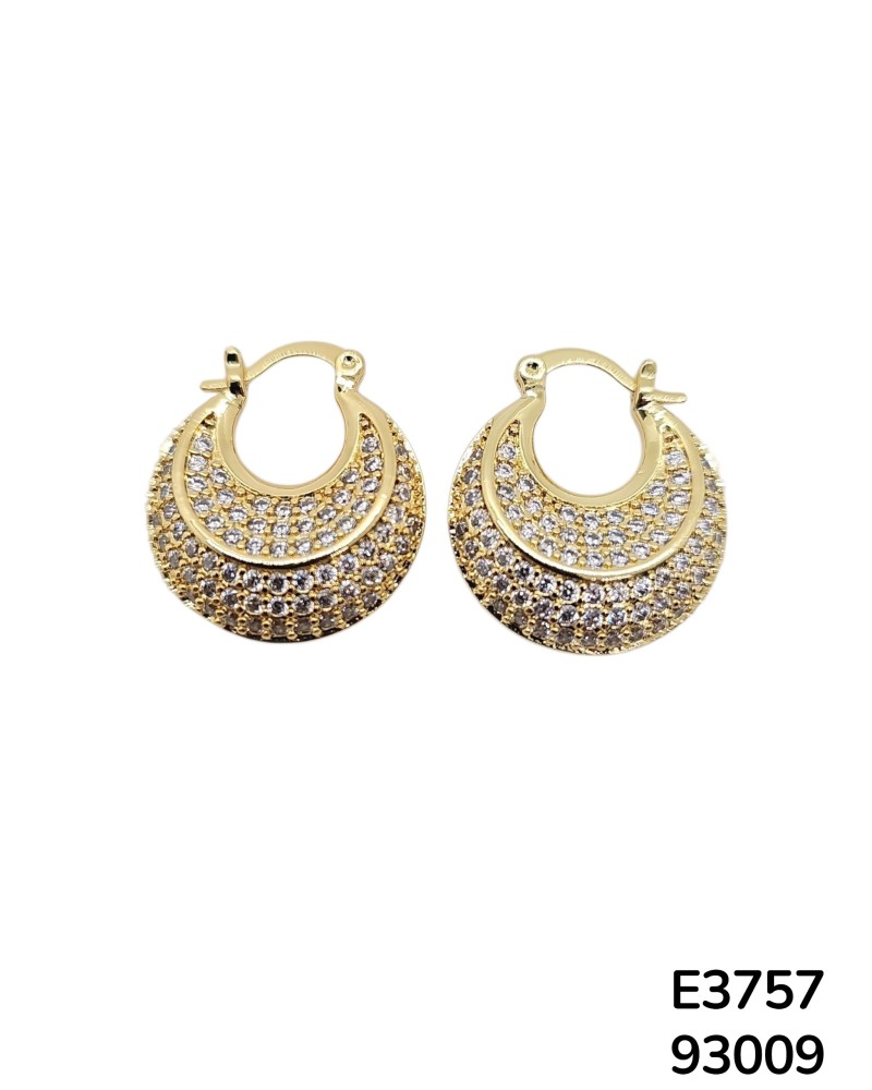 E3757 – Aretes Aro en Forma de Media Luna con Brillo