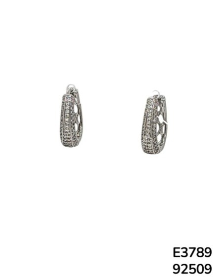 E3789 – Aretes Aro con Cristales Plateados