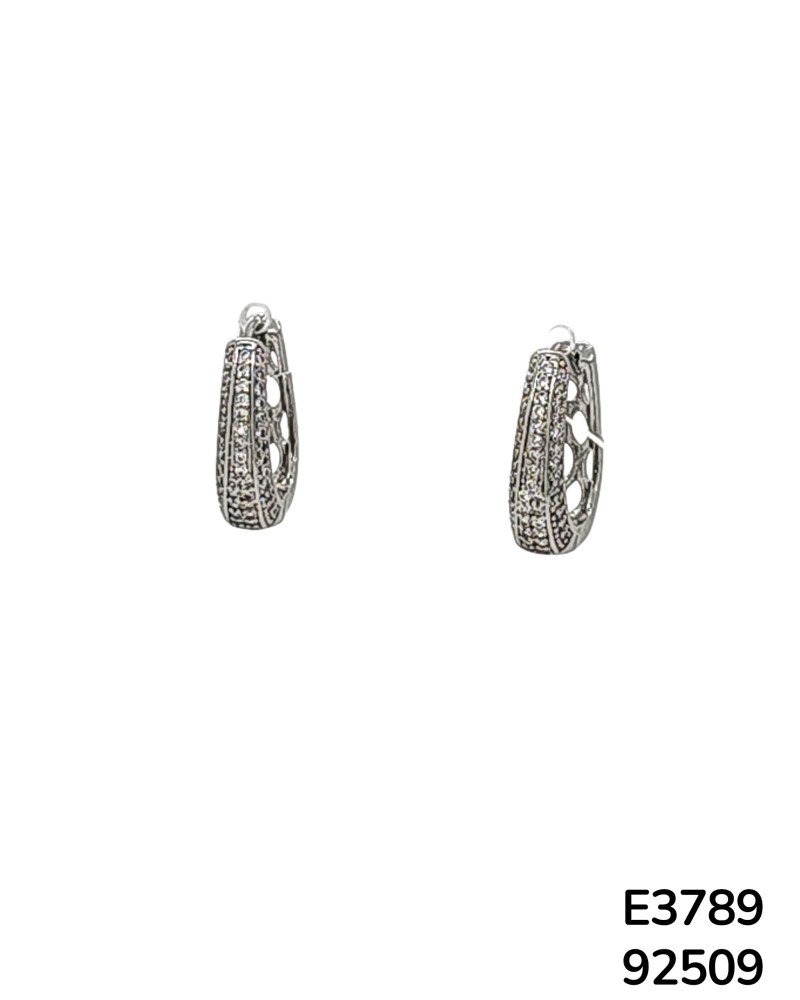 E3789 – Aretes Aro con Cristales Plateados