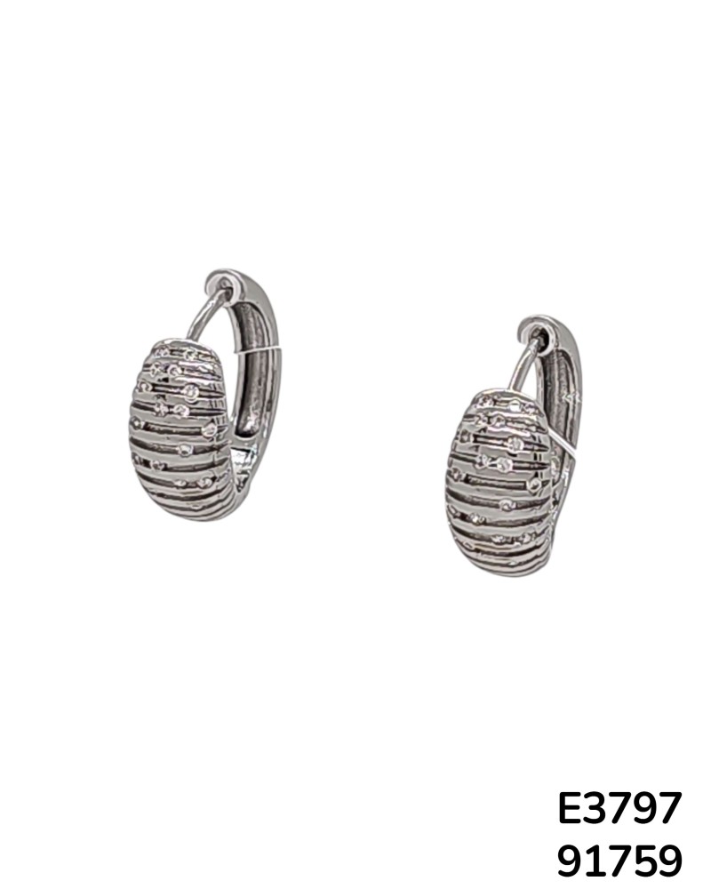 E3797 – Aretes Aro con Diseño Acanalado Plateado