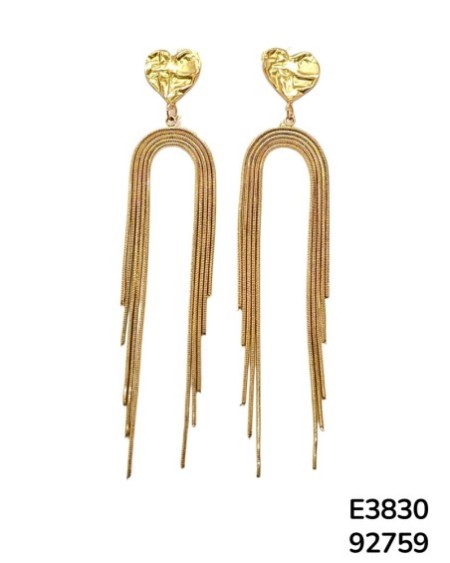 E3830 – Aretes de Acero Inoxidable con Corazón y Flecos