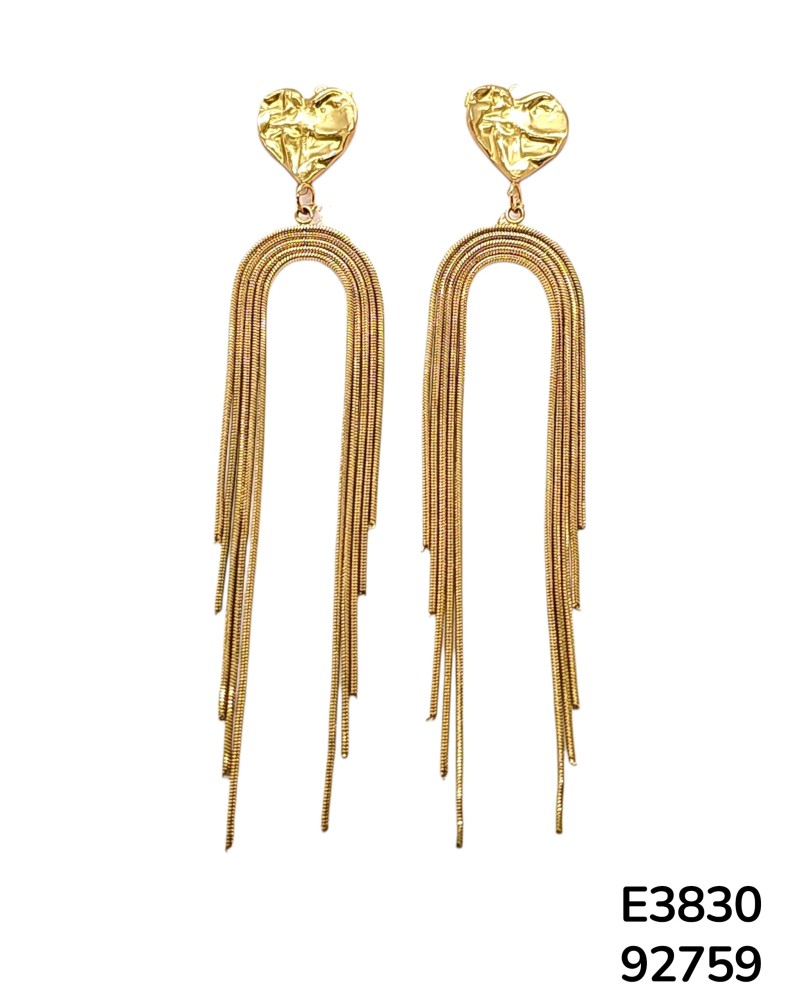 E3830 – Aretes de Acero Inoxidable con Corazón y Flecos