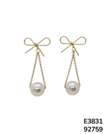 E3831 – Aretes de Acero Inoxidable con Moño y Perla Colgante