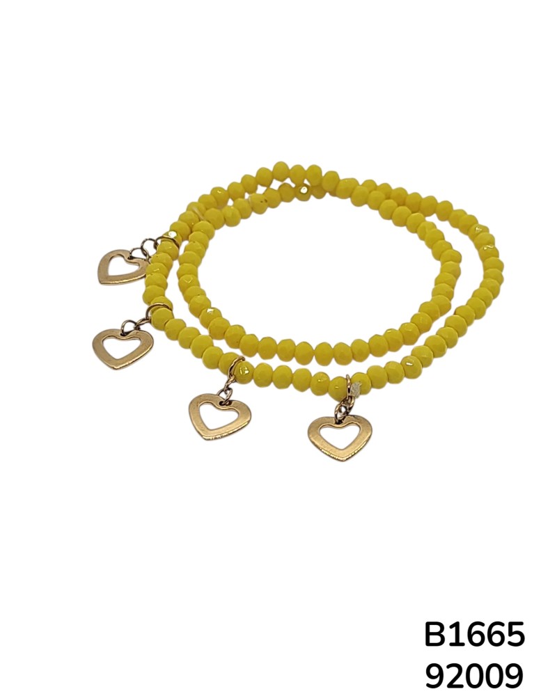 B1665 Pulsera de Cuentas Amarillas con Dije de Corazón