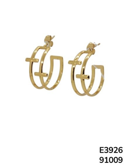 E3926 – Aretes Aro de Acero Inoxidable con Doble Cruz