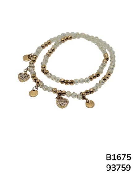 B1675 Pulsera Dorada con Dije de Corazón y Cristales