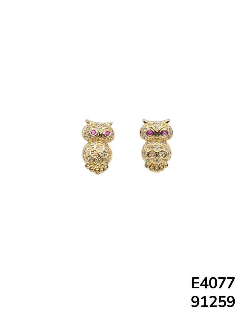 E4077 Aretes de chapado en oro en forma de Buho Dorado