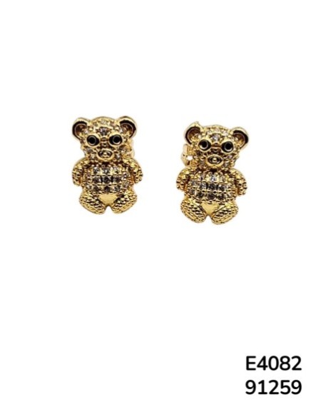 E4082 Aretes de chapado en oro en forma de Oso con Cristales pequeño
