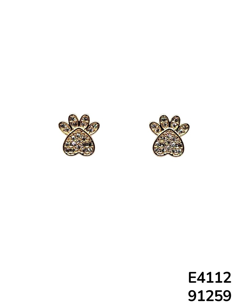 E4112 Aretes de Chapado en oro en forma de huella de cachorro con Cristales Pequeños