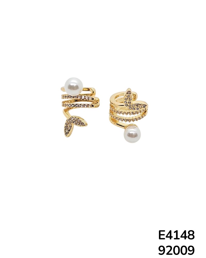 E4148 Aretes Ear Cuffs de Chapado en oro dorado entrelazado en espiral con diseño de cola de sirena