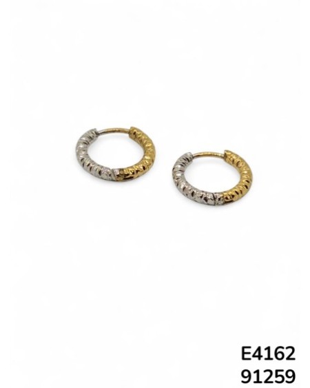 E4162: Aros pequeños bicolor dorado y plateado en acero inoxidable