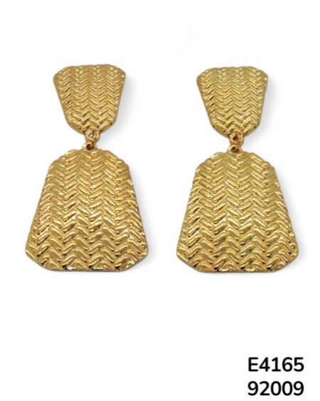 E4165 Aretes en Acero Inoxidable Dorado dedos piezas conectadas. Textura irregular