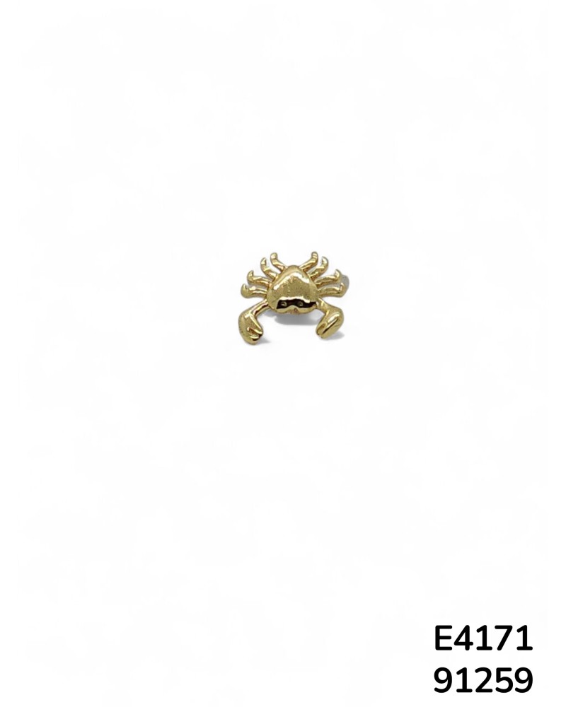 E4171 Aretes piercing dorado con diseño de cangrejo pulido en acero inoxidable.